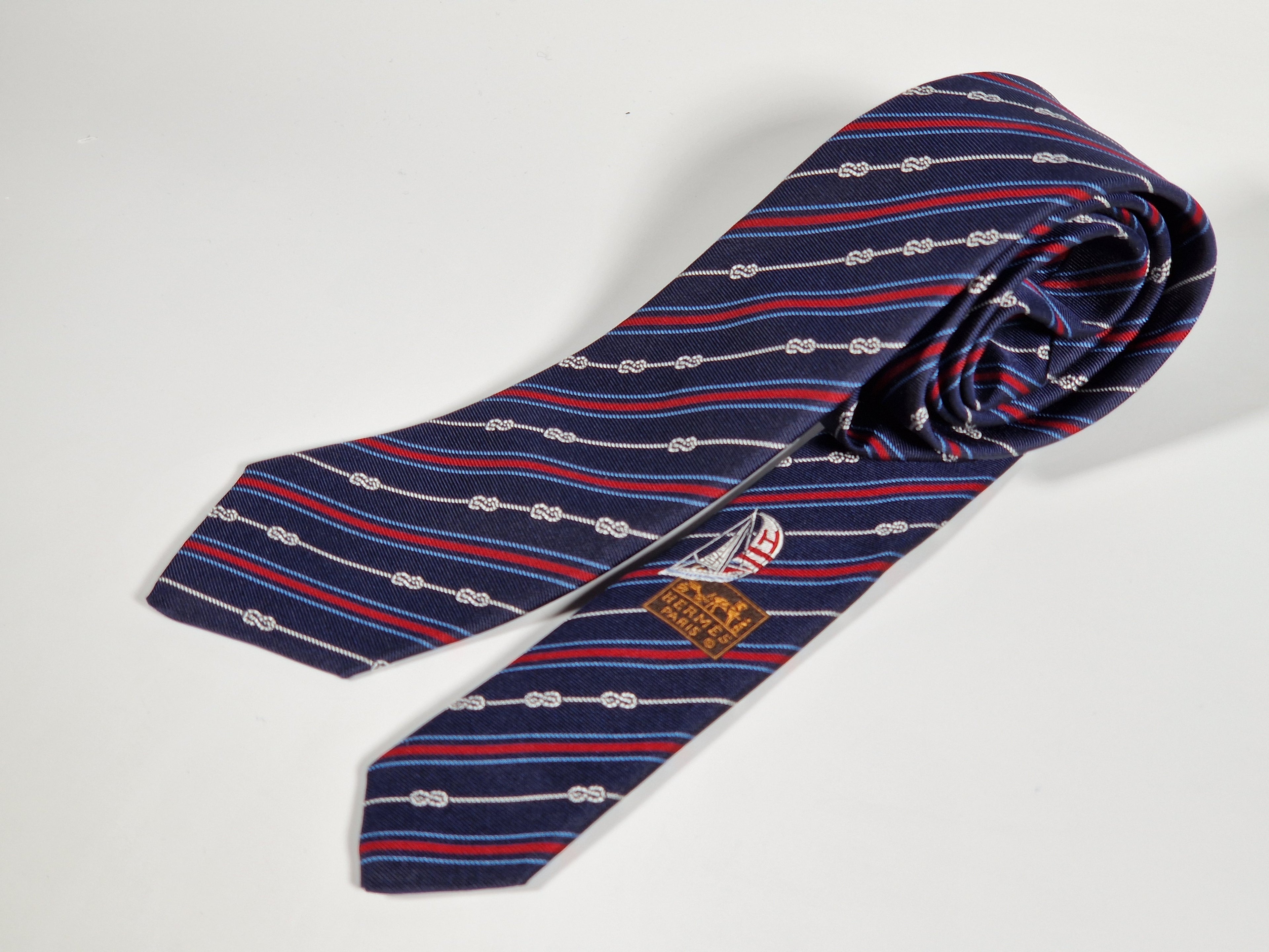 Hermés blue silk tie yacht 339274 T with box