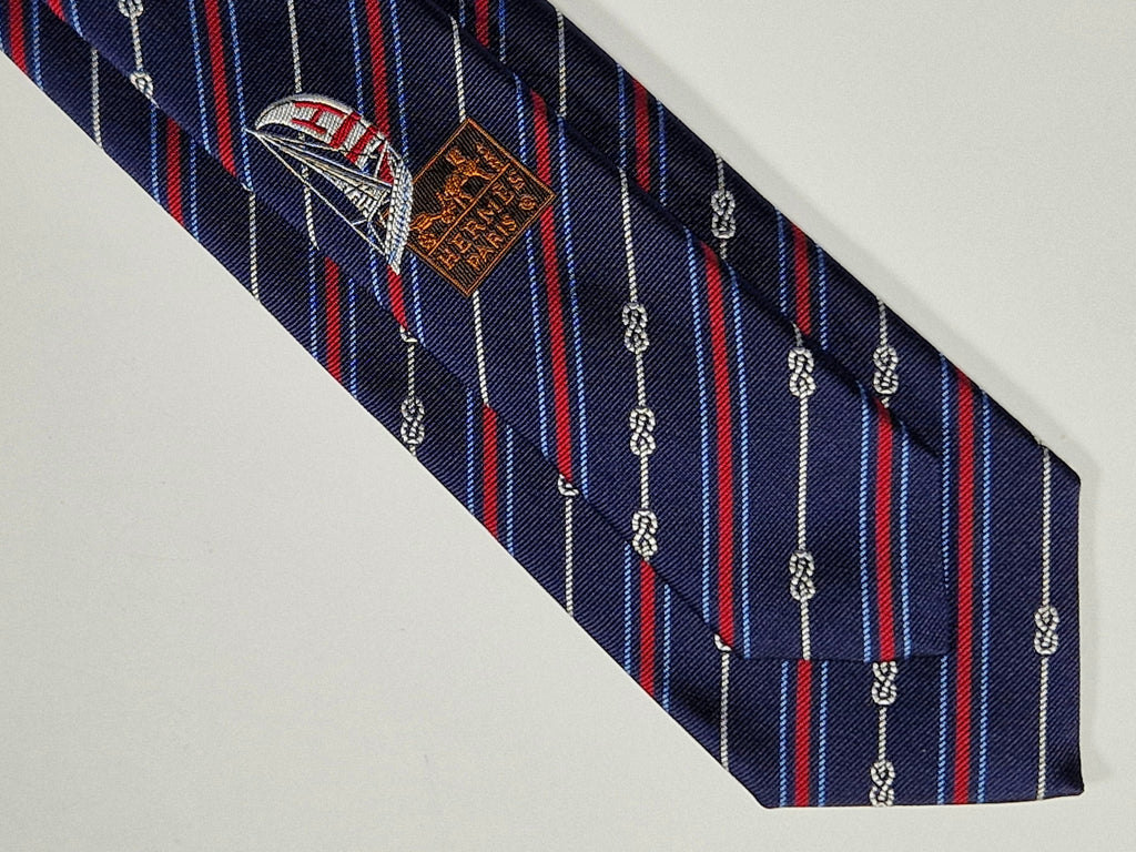 Hermés blue silk tie yacht 339274 T with box