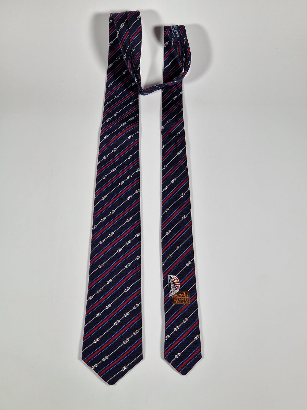 Hermés blue silk tie yacht 339274 T with box