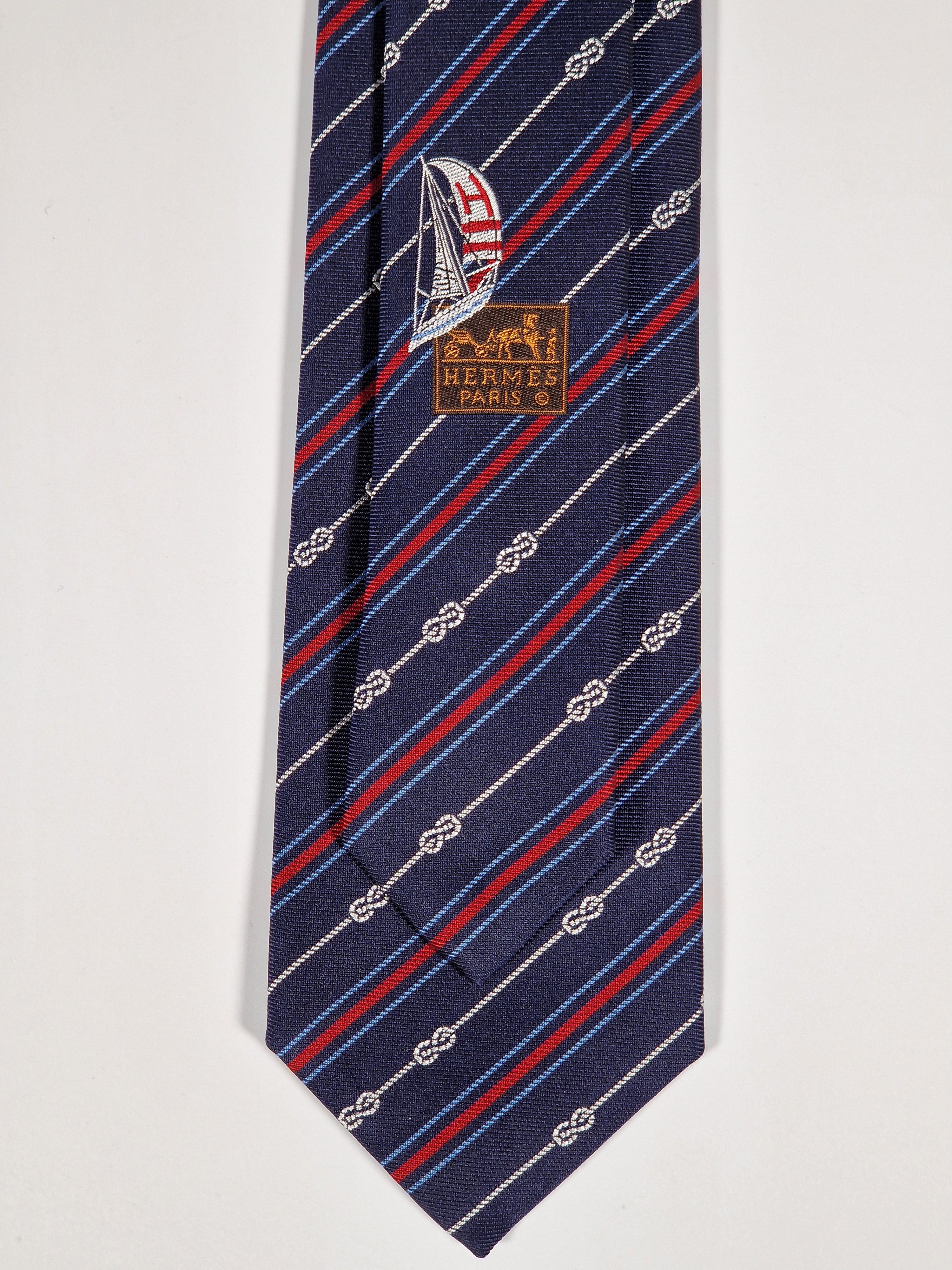 Hermés blue silk tie yacht 339274 T with box