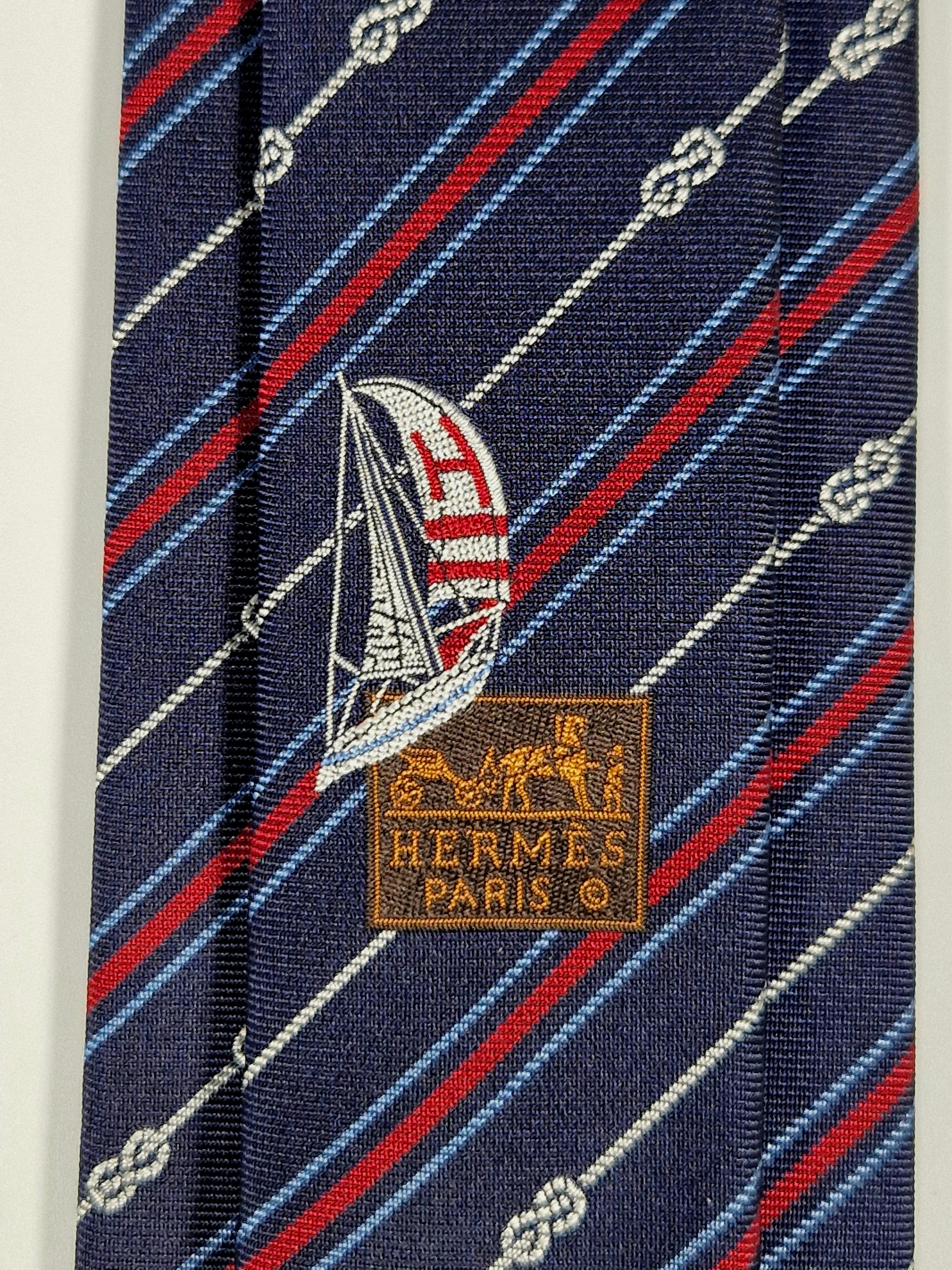 Hermés blue silk tie yacht 339274 T with box