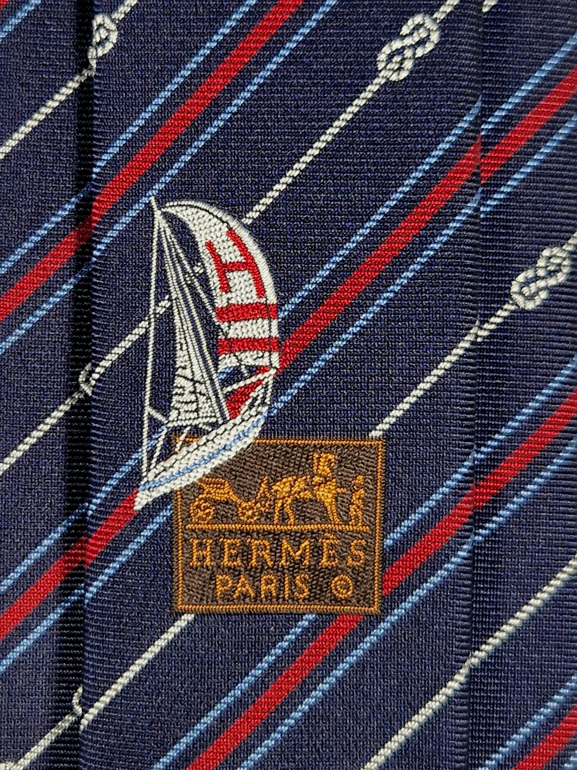 Hermés blue silk tie yacht 339274 T with box