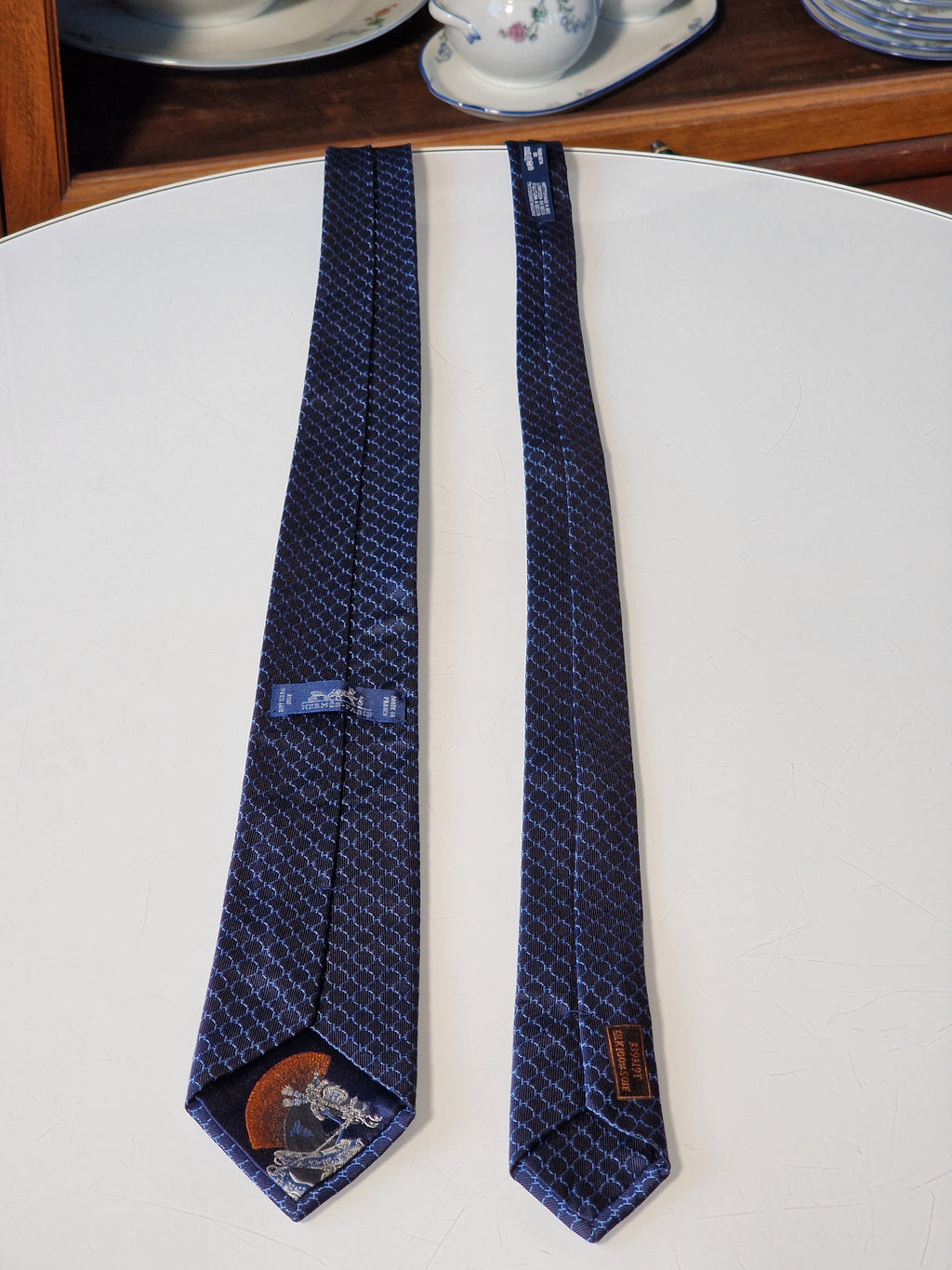 339319  Hermès tie blue 7 H Cheval Punk 339319 T