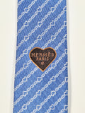 Hermès silk tie blue chain and hearts pattern 339360 T