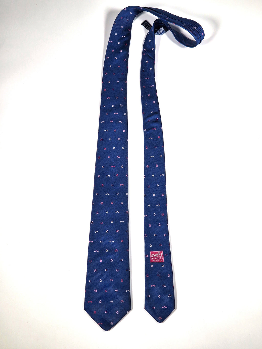 Hermès silk tie blue H and equestrian pattern 339362 T