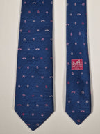 Hermès silk tie blue H and equestrian pattern 339362 T
