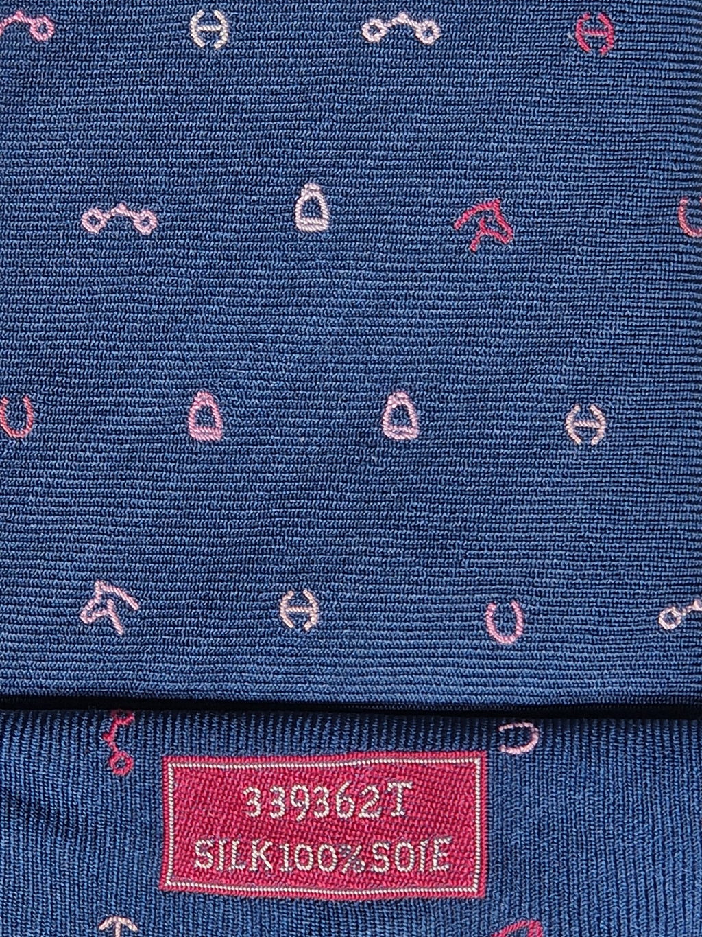 Hermès silk tie blue H and equestrian pattern 339362 T
