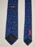 Hermès silk tie blue H and equestrian pattern 339362 T