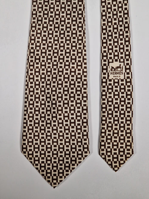 000417 Vintage Hermès silk tie brown white H pattern 417 EA