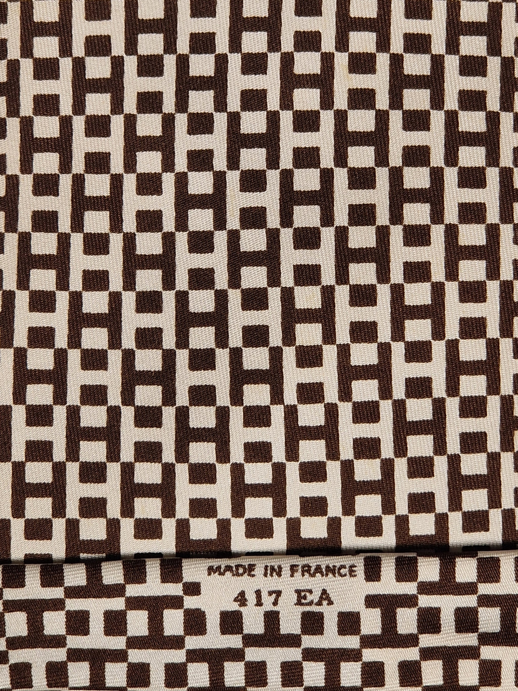 Vintage Hermès silk tie brown white H pattern 417 EA