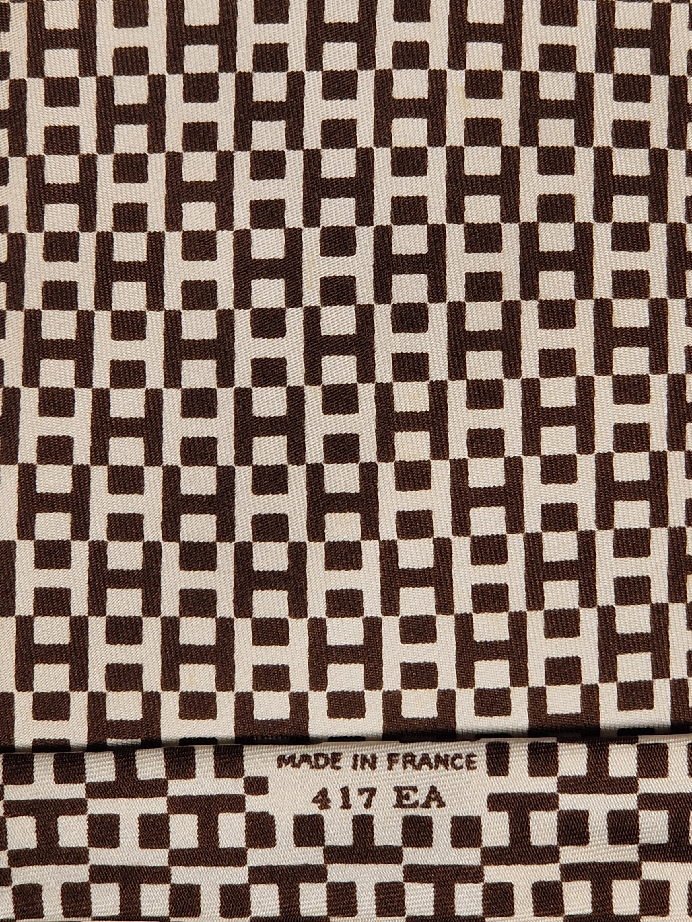 Vintage Hermès silk tie brown white H pattern 417 EA