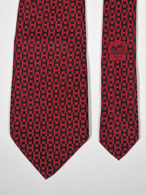 000417 Hermès silk tie red vintage H pattern 417 EA