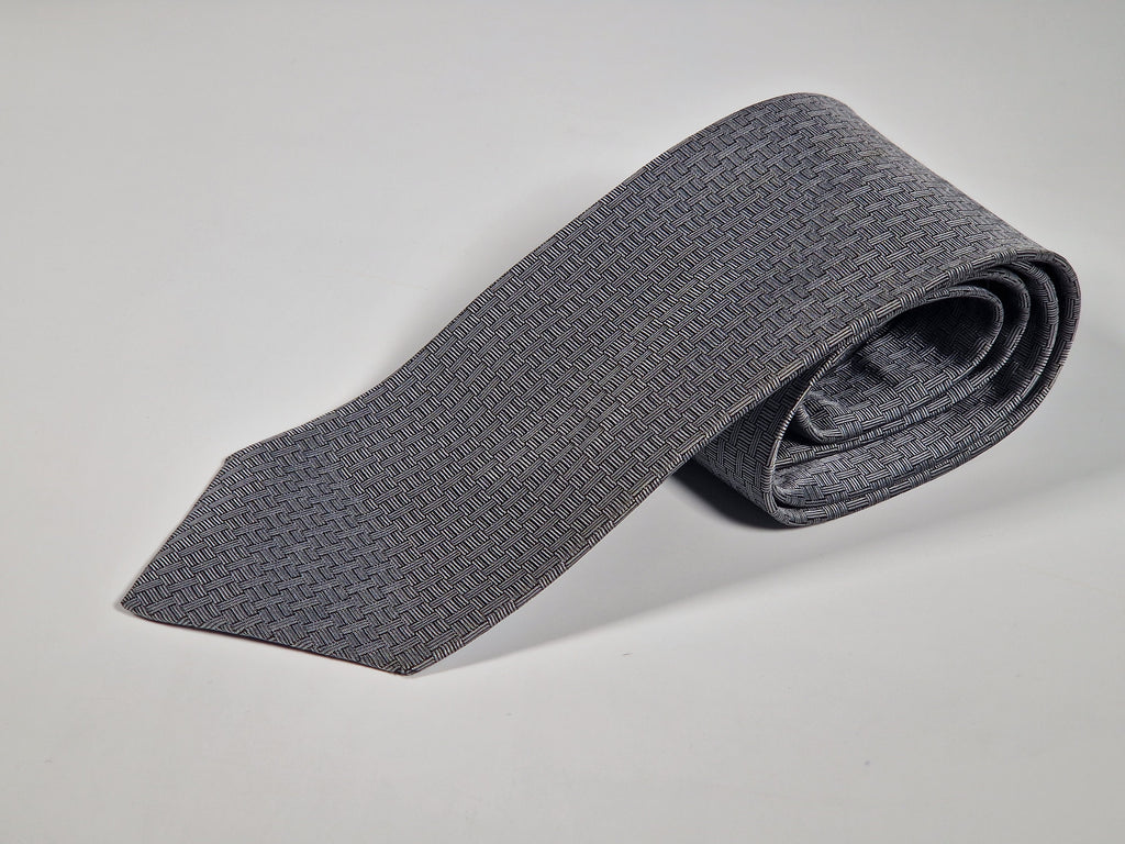 Hermès jaquard silk tie grey  H pattern and cow 428822 T