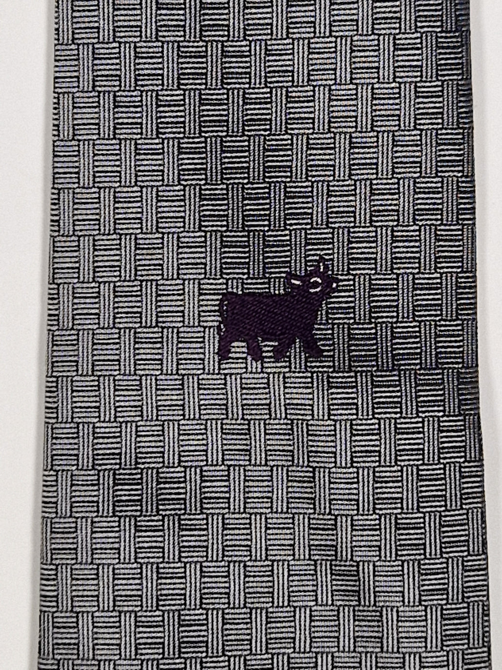 Hermès jaquard silk tie grey  H pattern and cow 428822 T