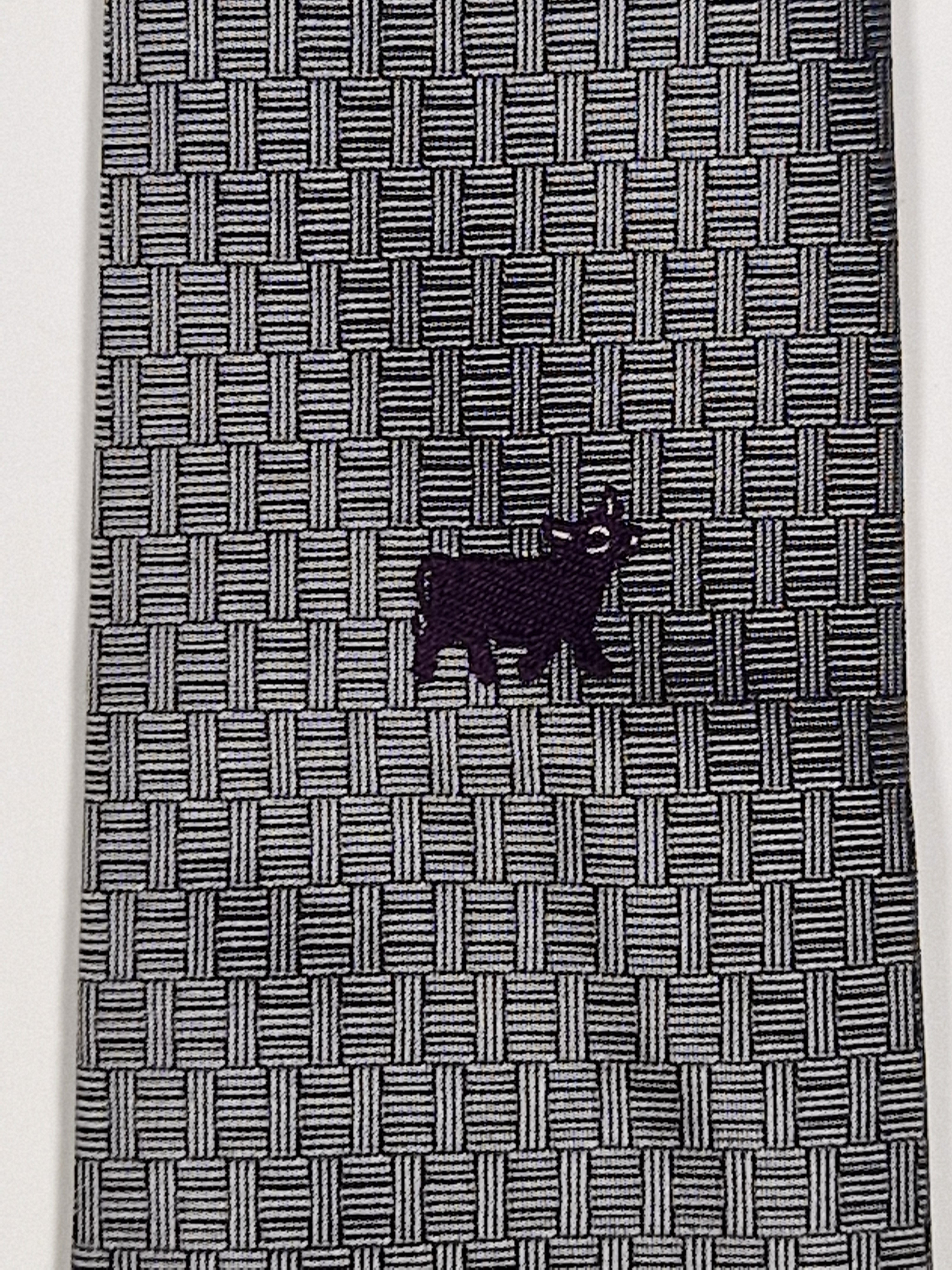 Hermès jaquard silk tie grey  H pattern and cow 428822 T