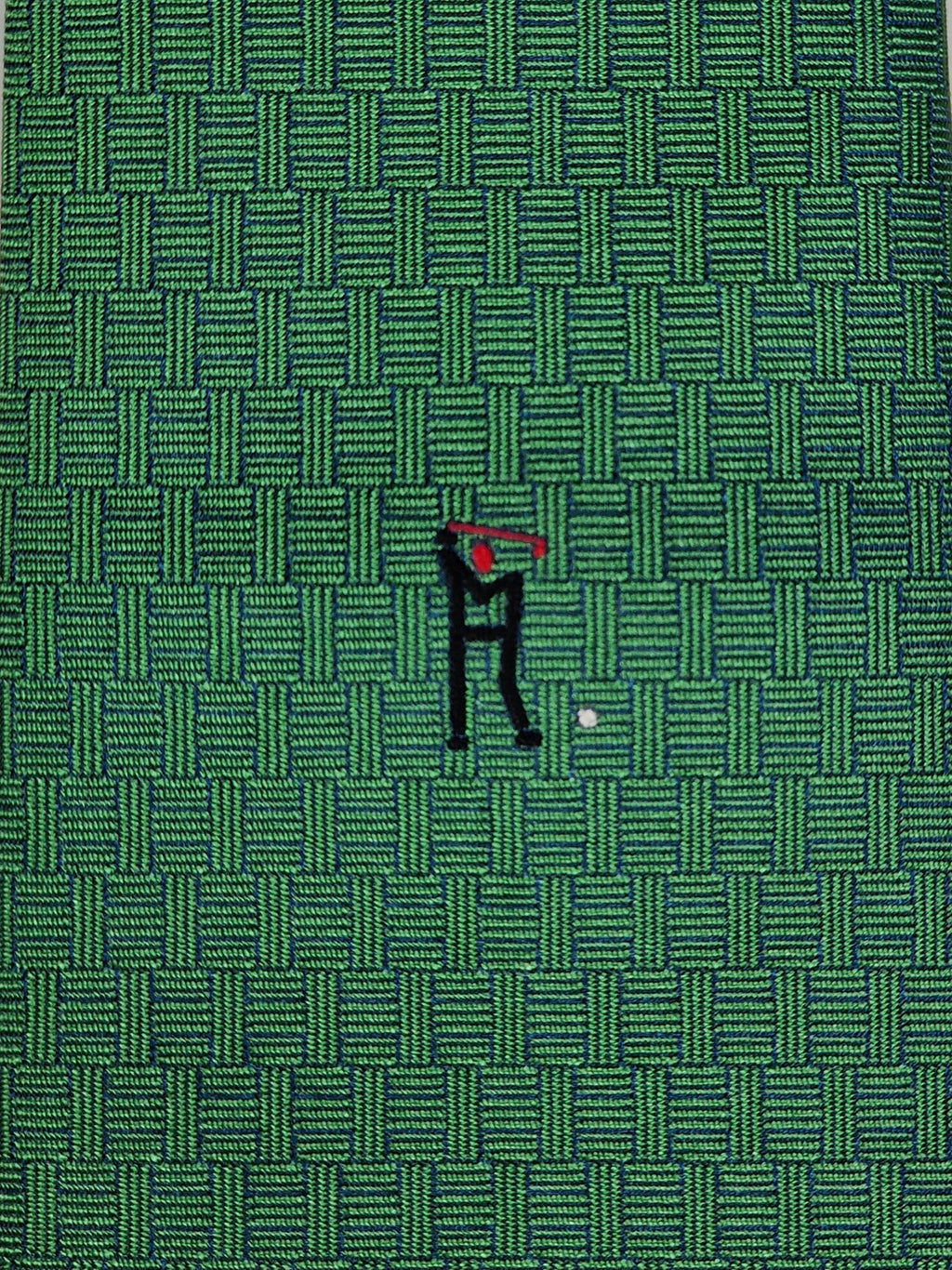 Hermès jaquard silk tie green H and golf pattern 428897 T