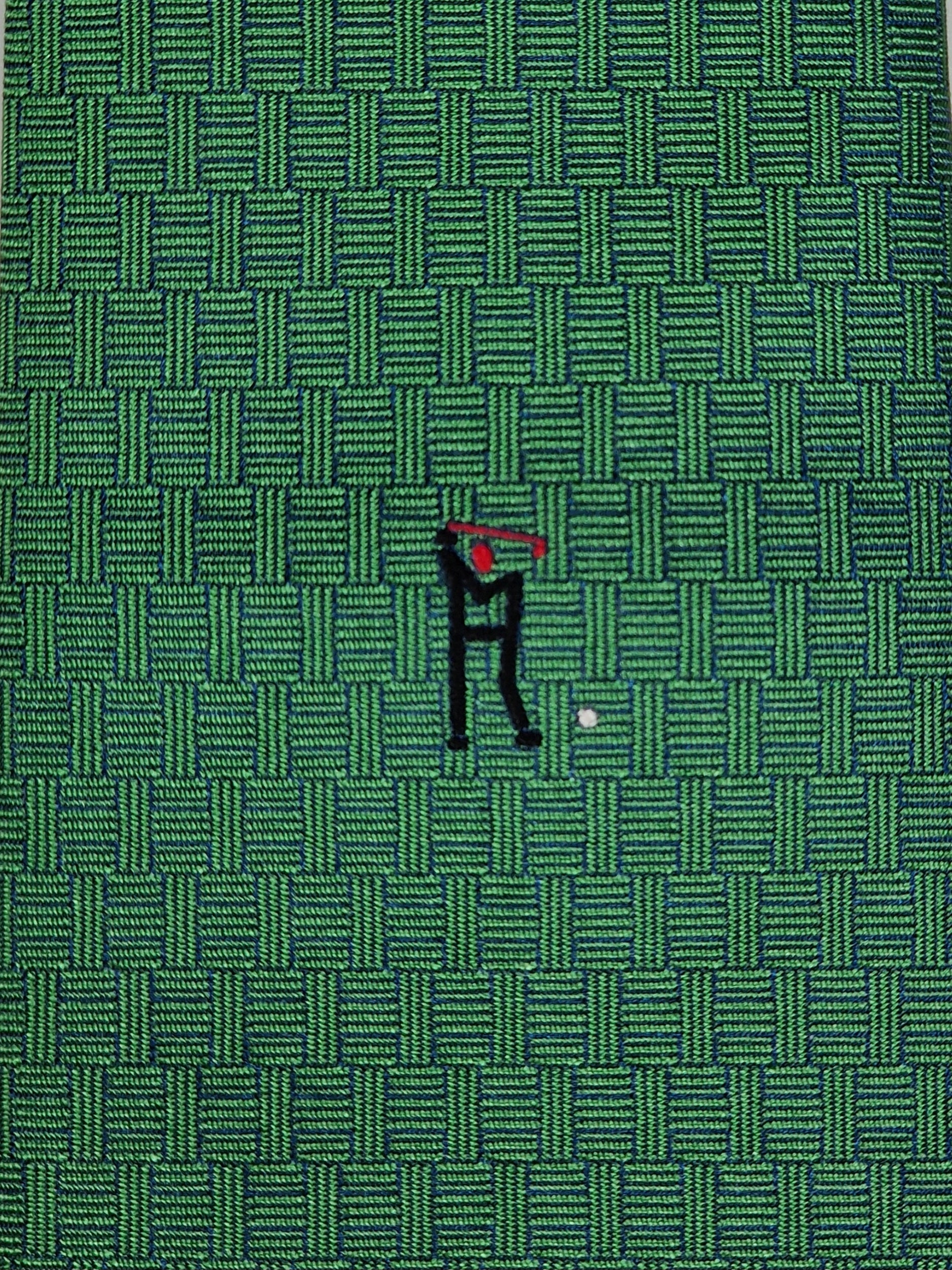 Hermès jaquard silk tie green H and golf pattern 428897 T