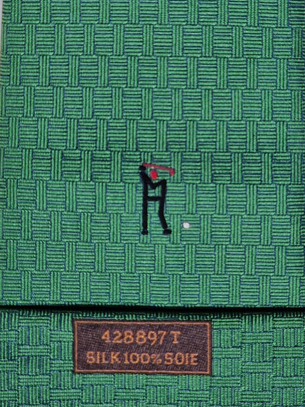 Hermès jaquard silk tie green H and golf pattern 428897 T