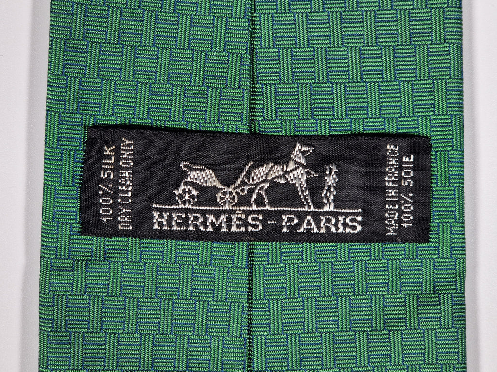 Hermès jaquard silk tie green H and golf pattern 428897 T