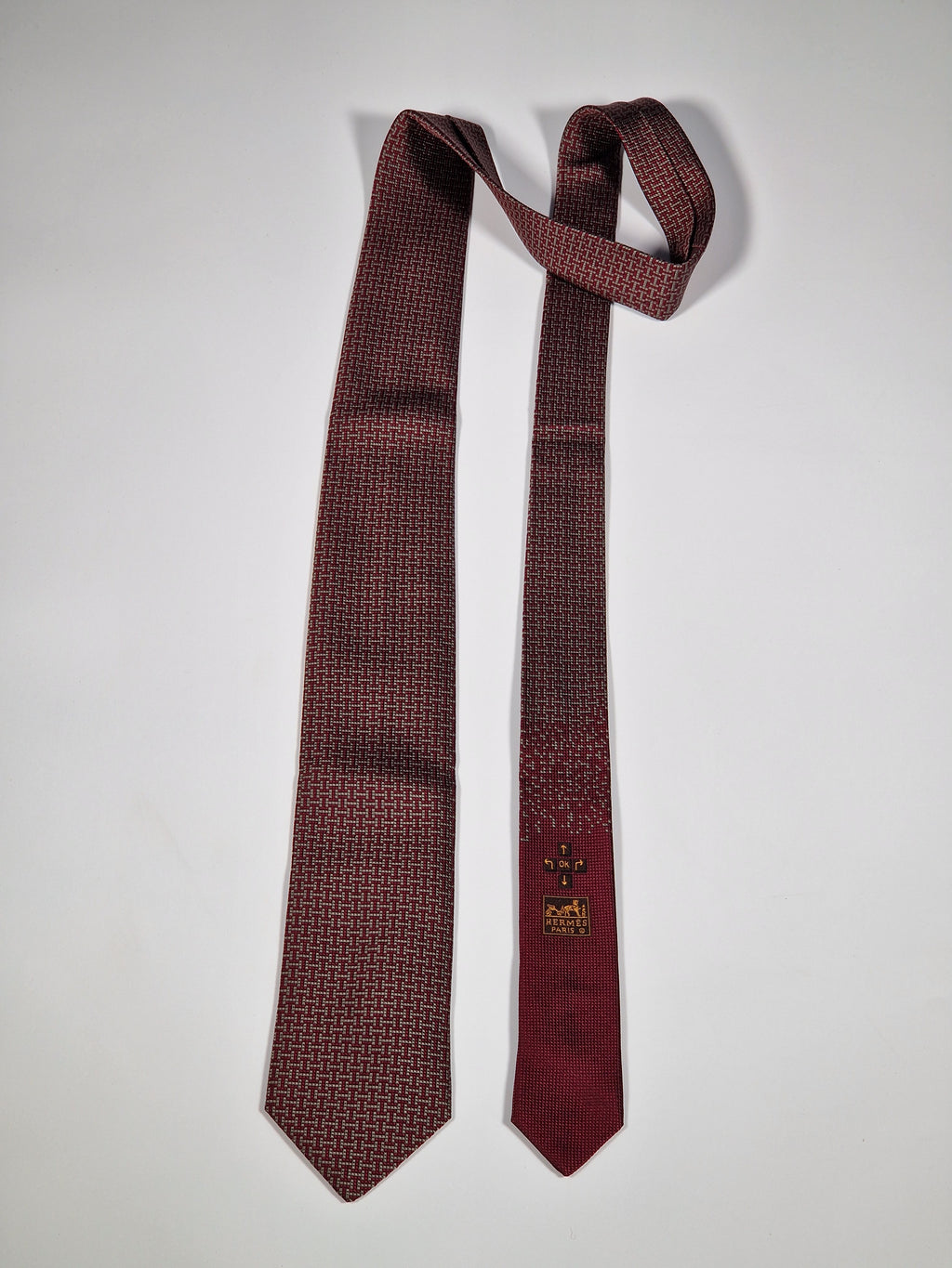 428945 Hermès silk tie burgundy Tetris pattern 428945 T
