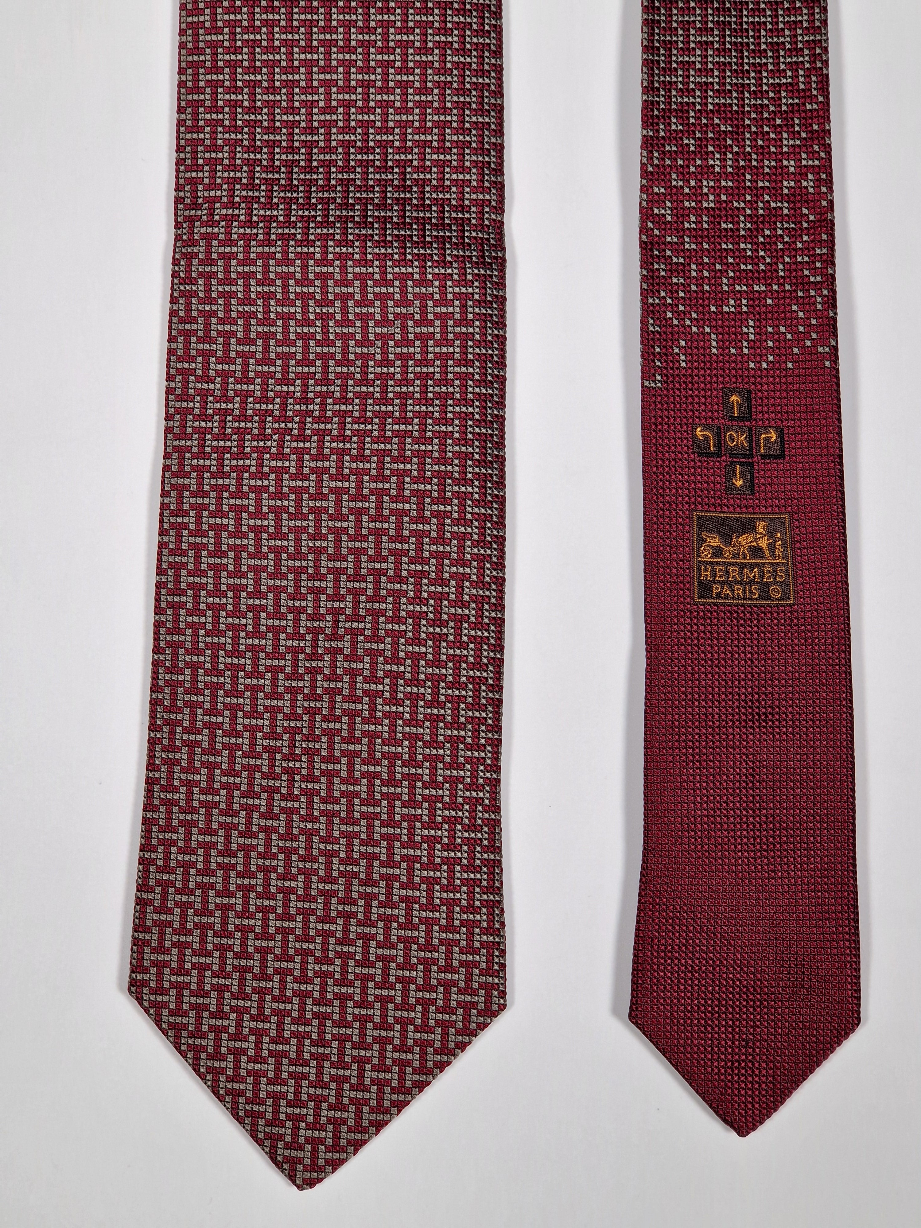 428945 Hermès silk tie burgundy Tetris pattern 428945 T