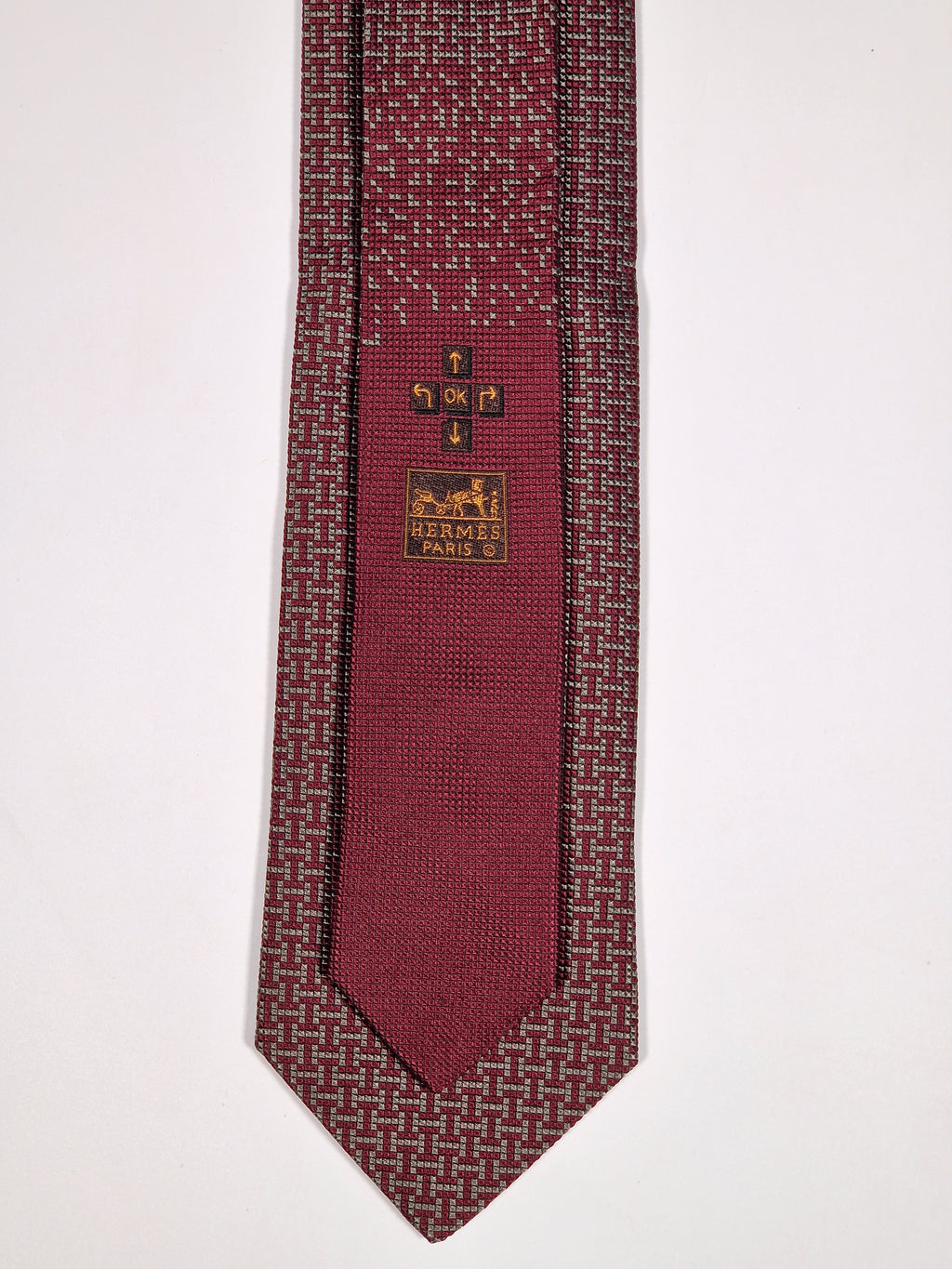 428945 Hermès silk tie burgundy Tetris pattern 428945 T