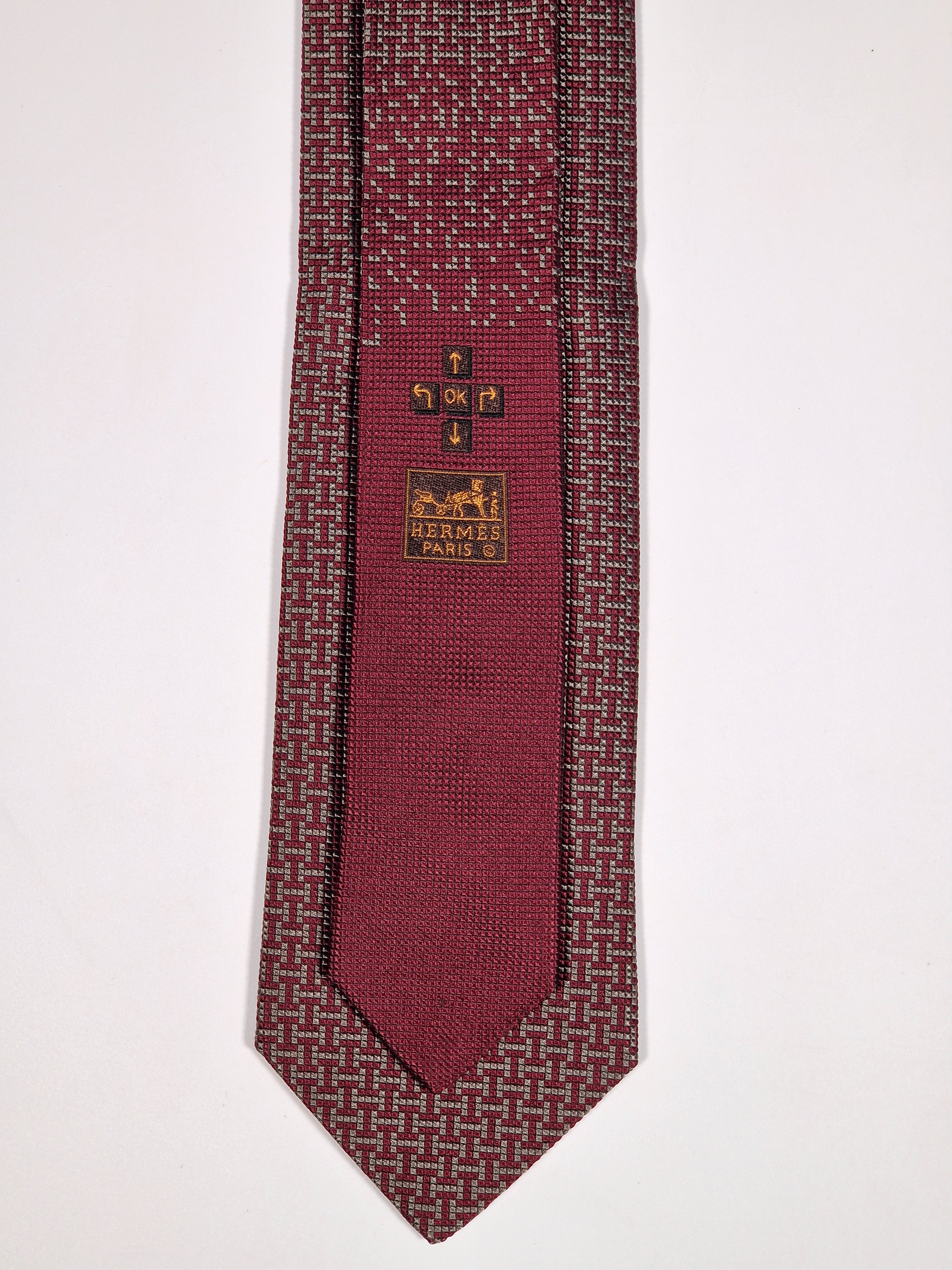 428945 Hermès silk tie burgundy Tetris pattern 428945 T
