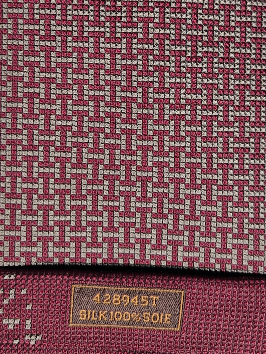 428945 Hermès silk tie burgundy Tetris pattern 428945 T