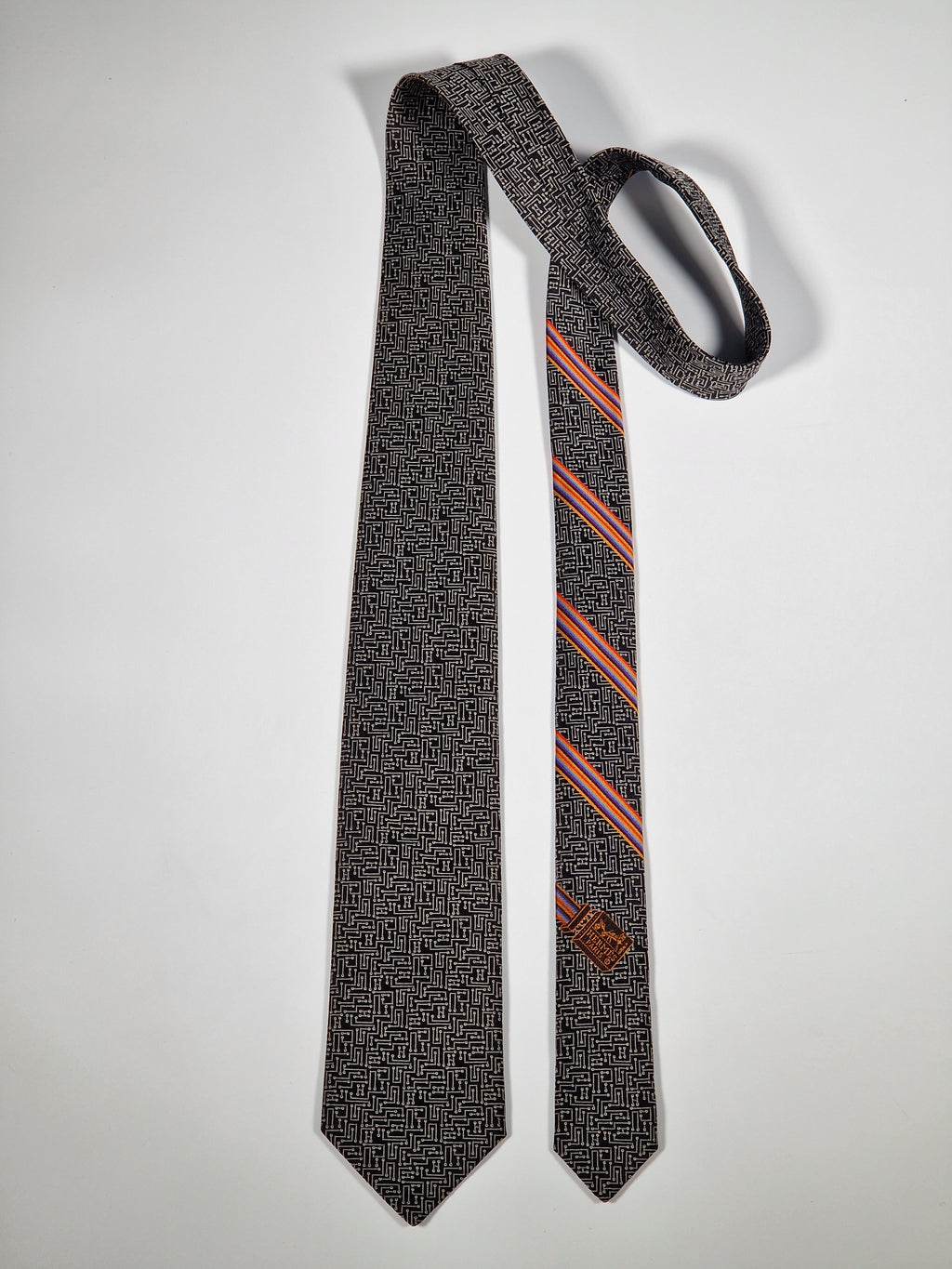 428979 Hermès jaquard tie black Circuit Board pattern 428979 T