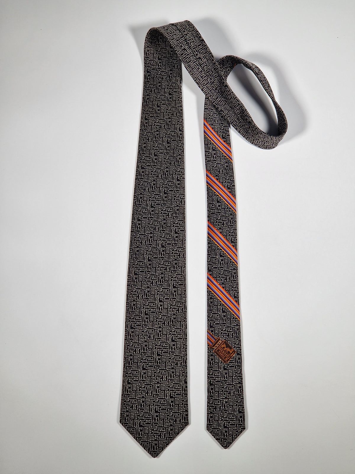 428979 Hermès jaquard tie black Circuit Board pattern 428979 T