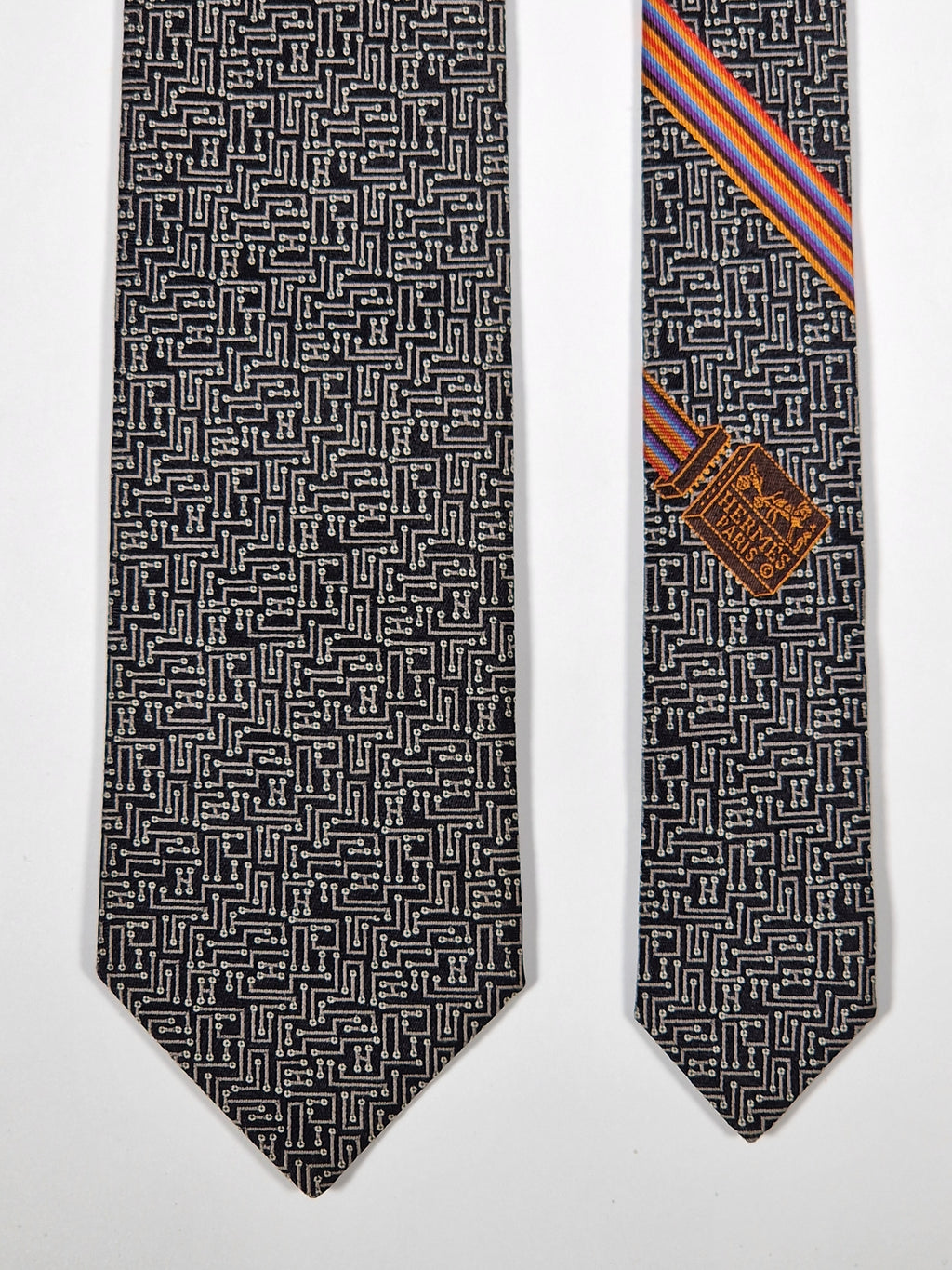 428979 Hermès jaquard tie black Circuit Board pattern 428979 T