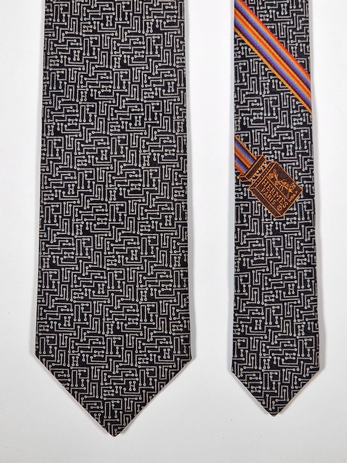 428979 Hermès jaquard tie black Circuit Board pattern 428979 T