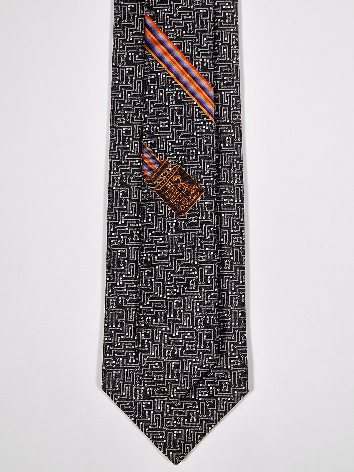 428979 Hermès jaquard tie black Circuit Board pattern 428979 T