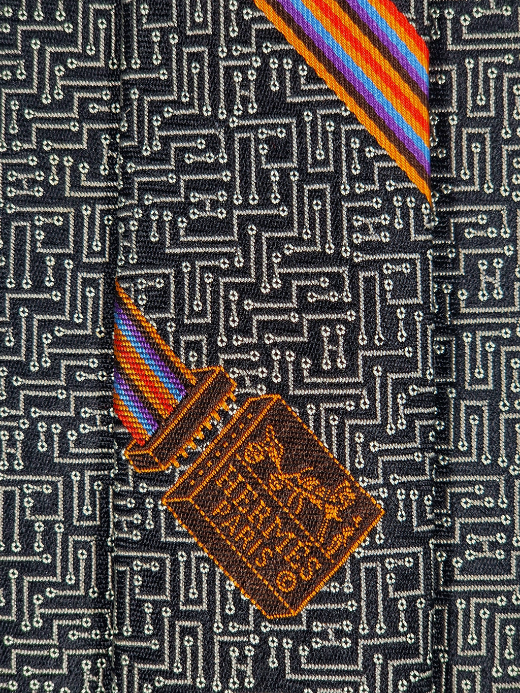 428979 Hermès jaquard tie black Circuit Board pattern 428979 T