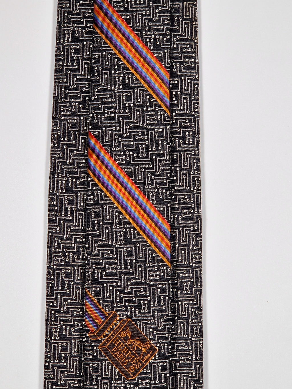 428979 Hermès jaquard tie black Circuit Board pattern 428979 T