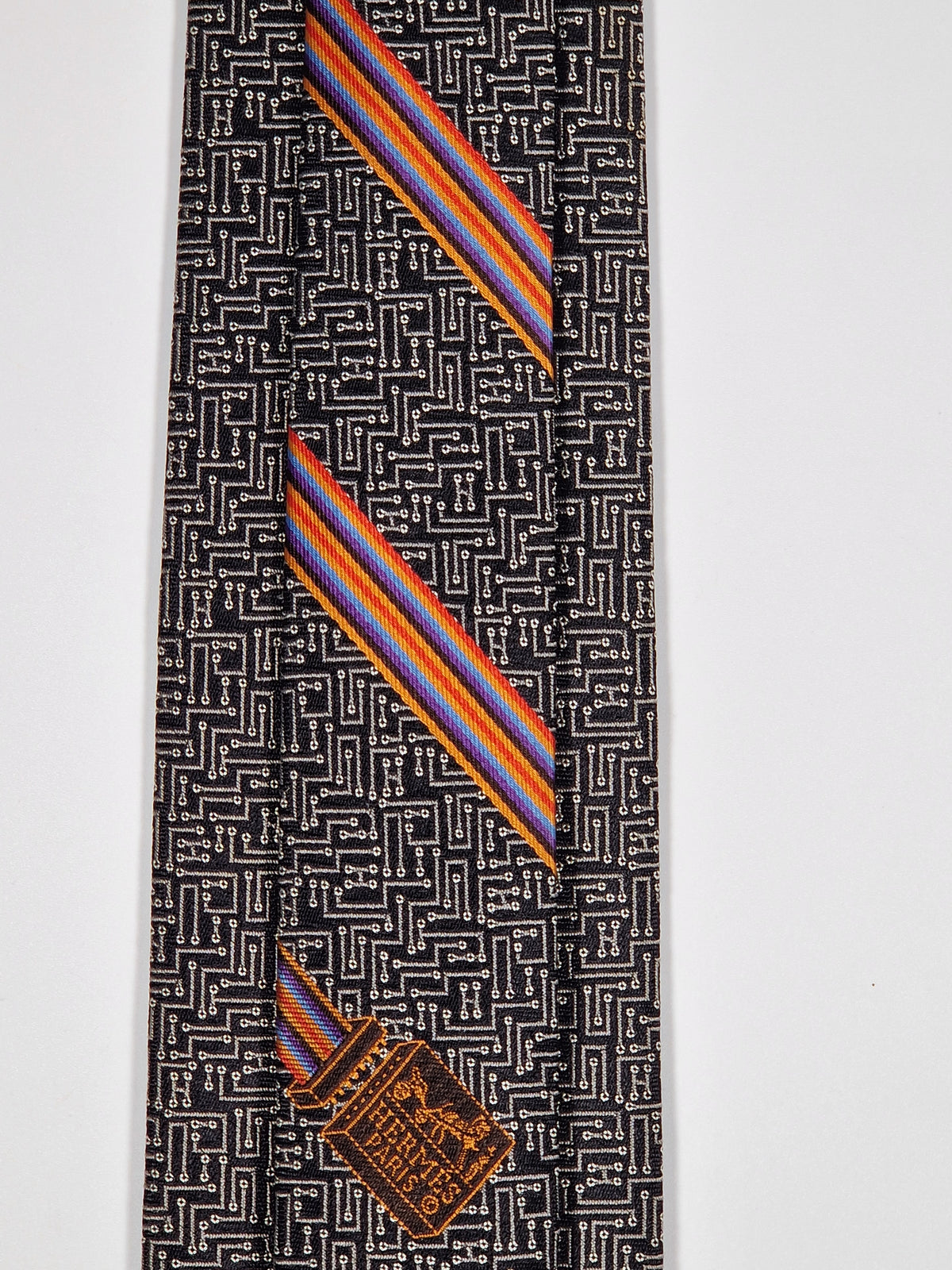 428979 Hermès jaquard tie black Circuit Board pattern 428979 T