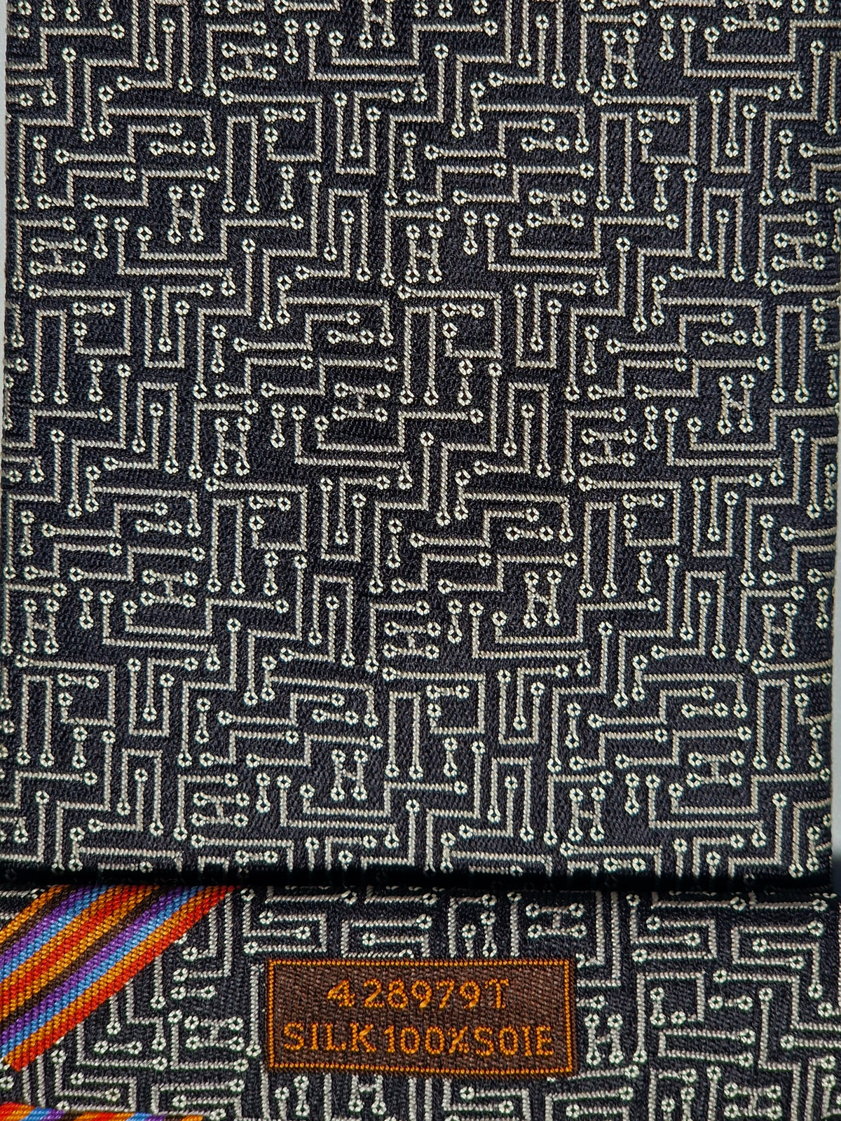 428979 Hermès jaquard tie black Circuit Board pattern 428979 T