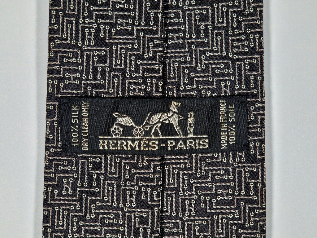 428979 Hermès jaquard tie black Circuit Board pattern 428979 T