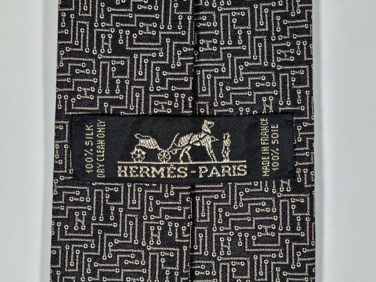 428979 Hermès jaquard tie black Circuit Board pattern 428979 T