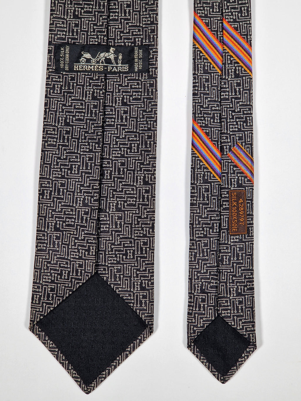 428979 Hermès jaquard tie black Circuit Board pattern 428979 T