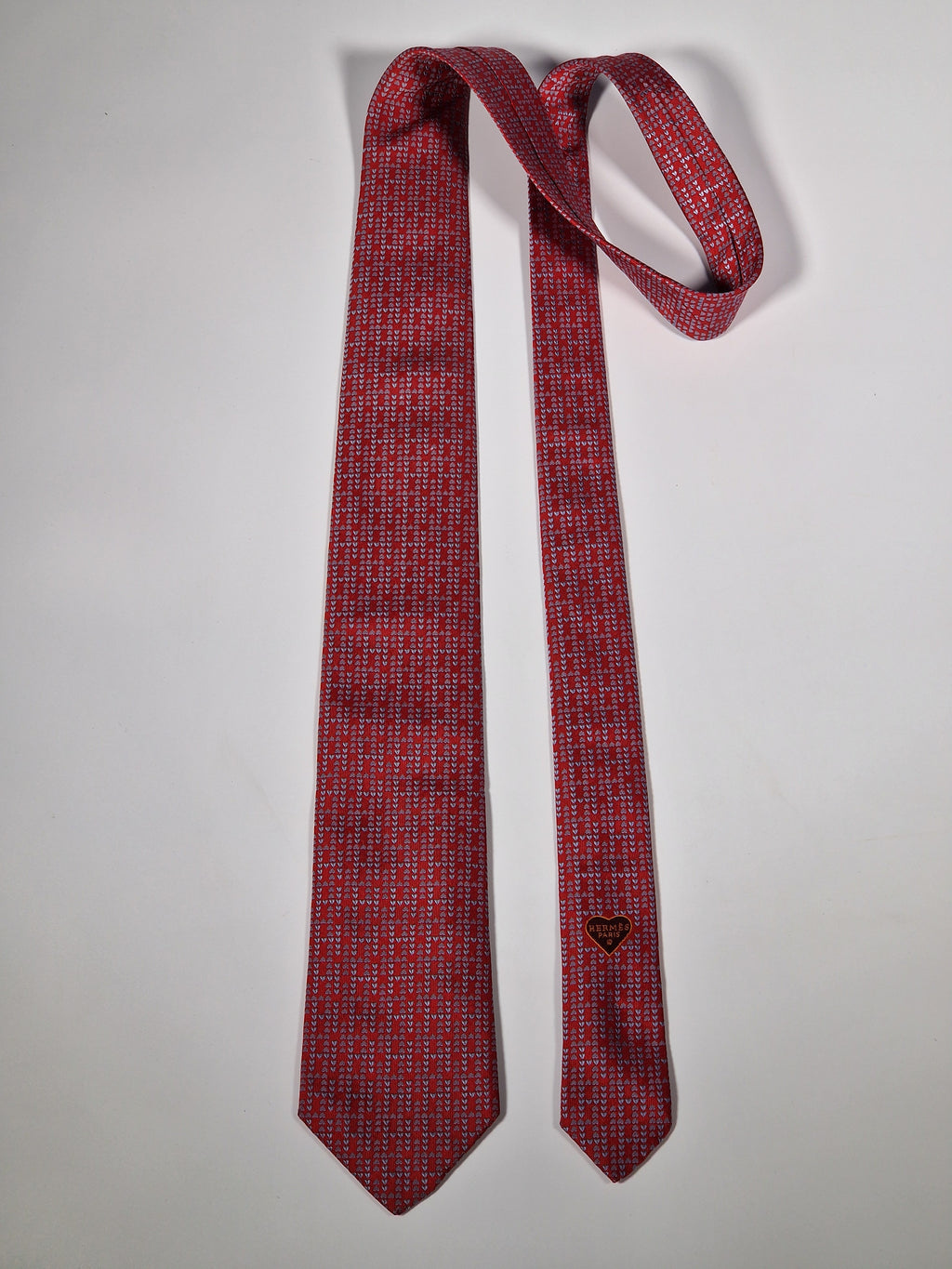 429041 Hermès jaquard tie red heart pattern 429041 T