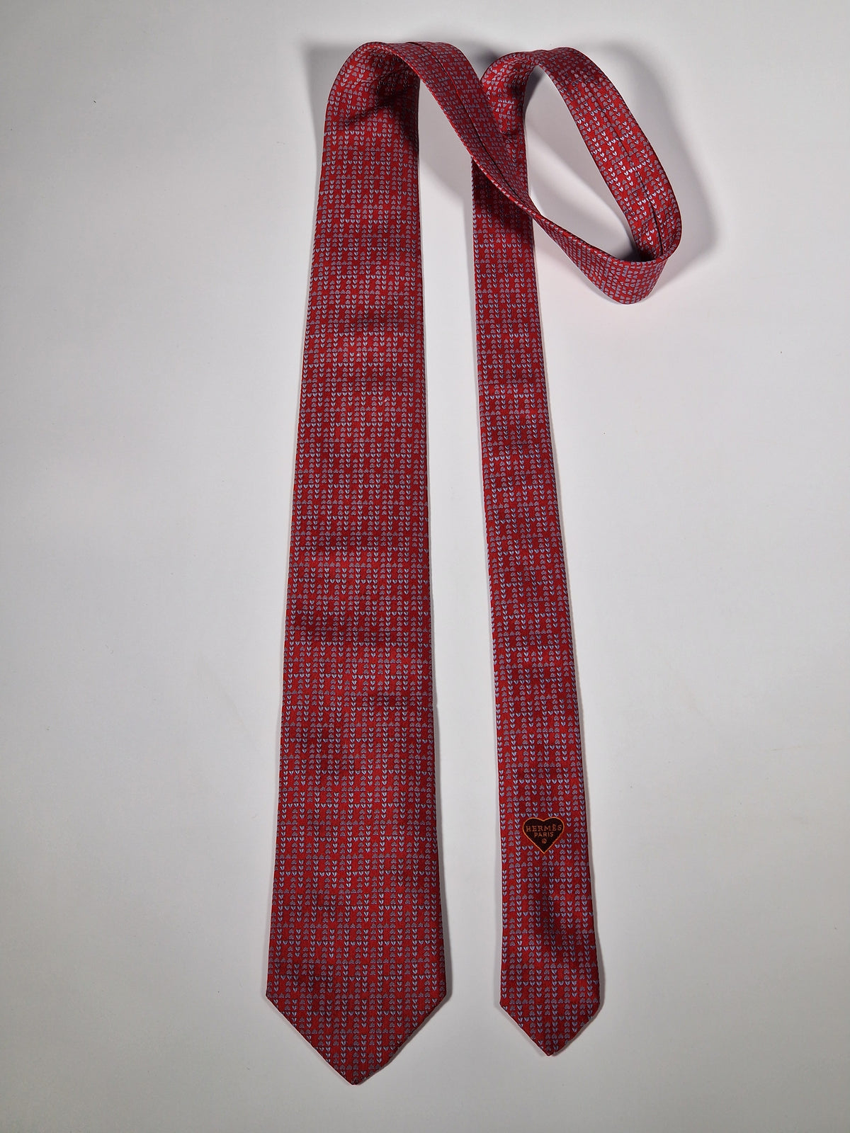 429041 Hermès jaquard tie red heart pattern 429041 T