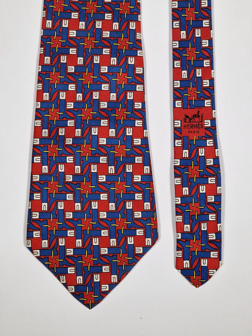 000454 Hermès silk tie red whimsical boots 454 HA