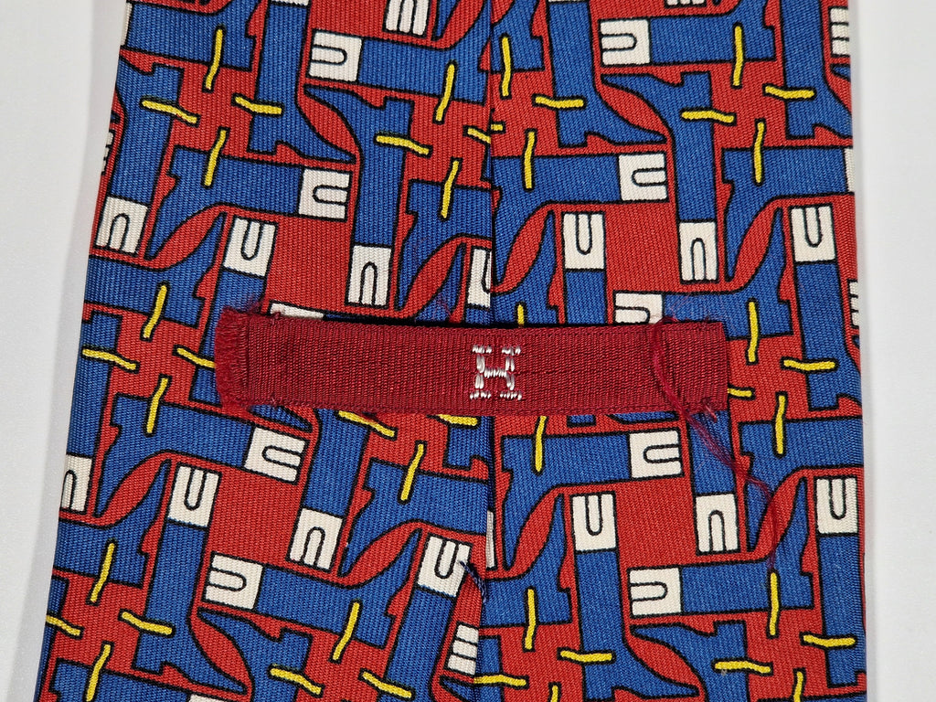 000454 Hermès silk tie red whimsical boots 454 HA