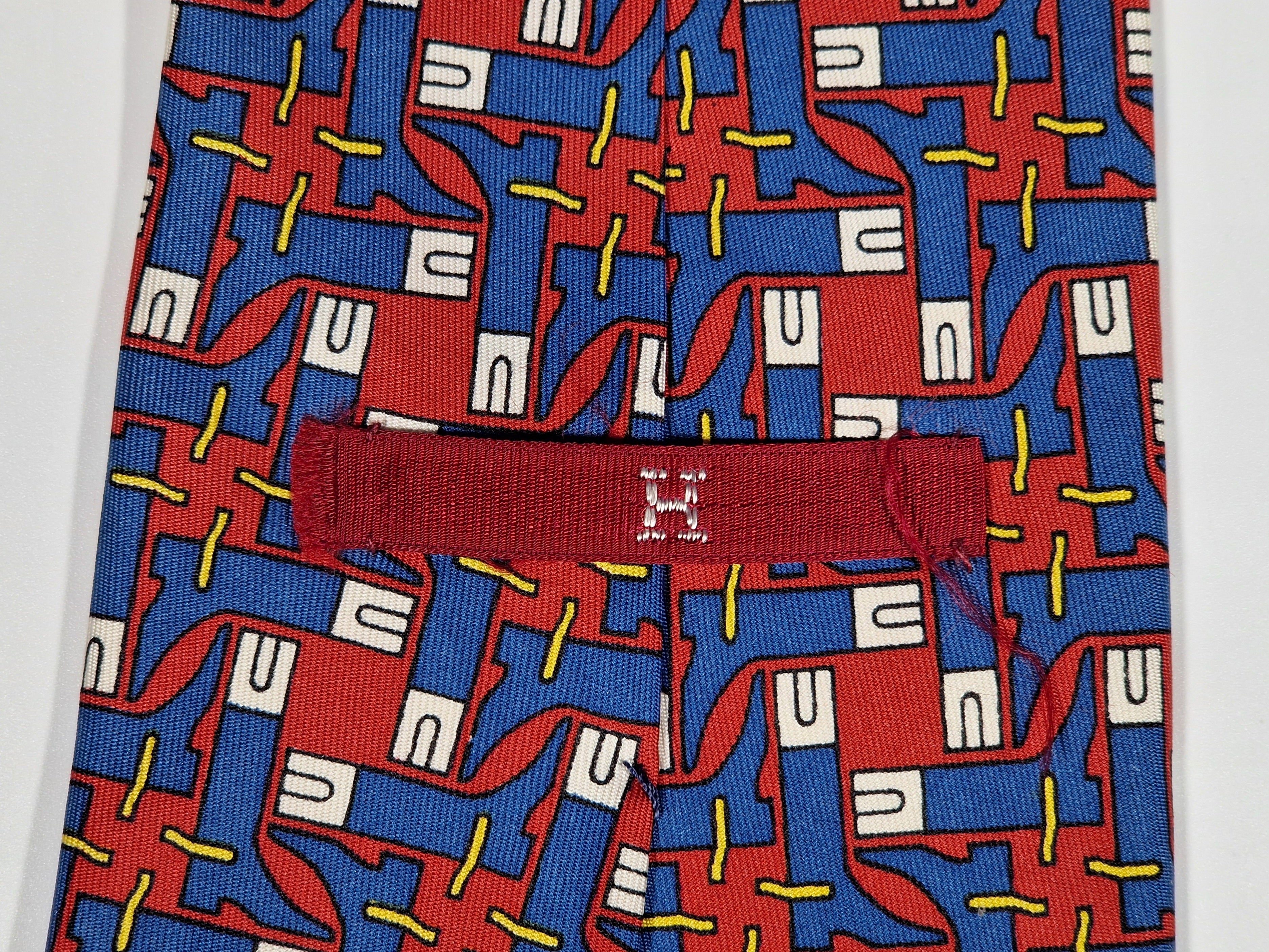 000454 Hermès silk tie red whimsical boots 454 HA