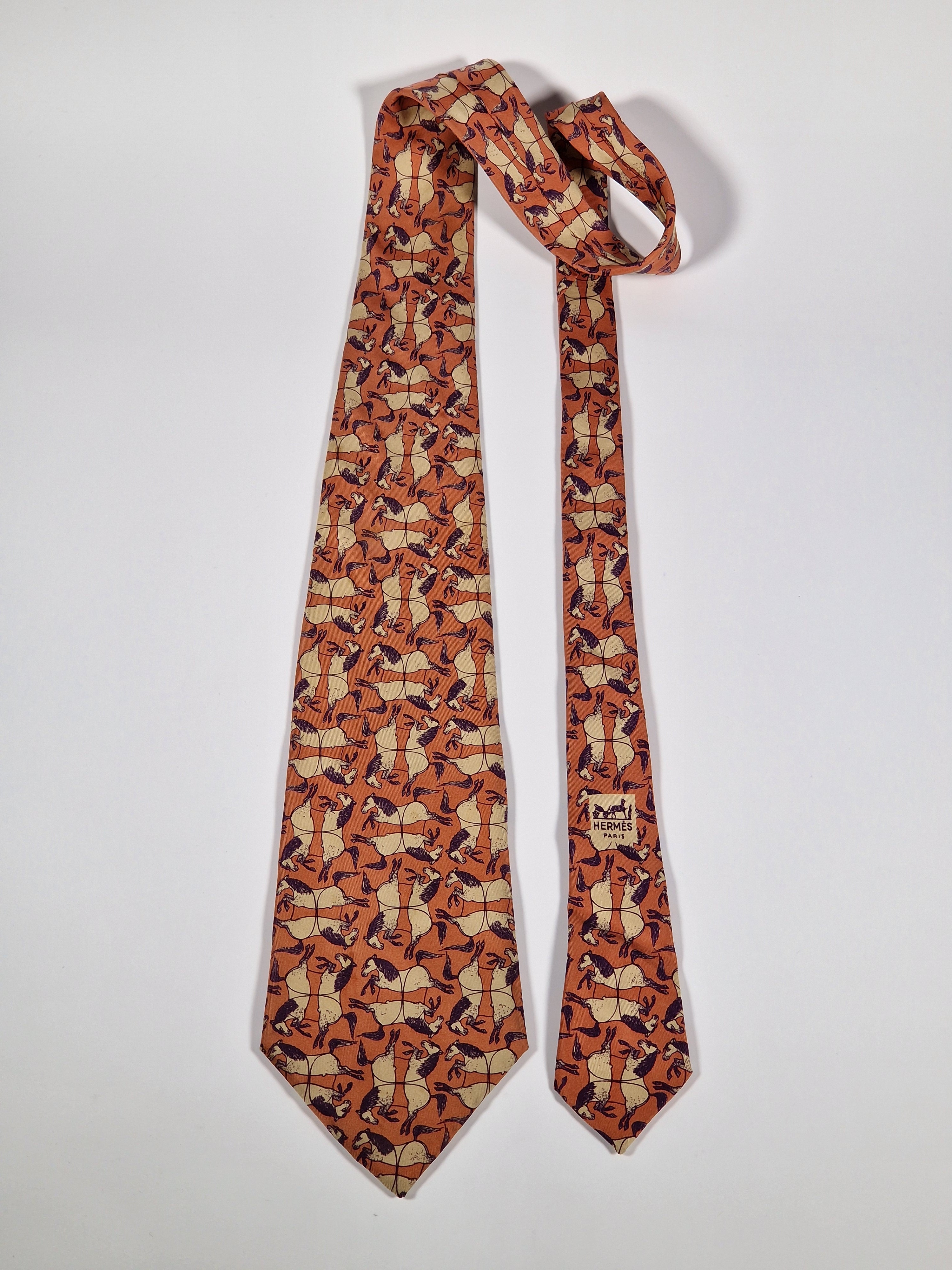 Hermés vintage silk tie horses brown 475 HA