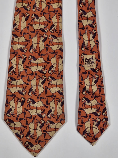 000475 Hermés vintage silk tie horses brown 475 HA