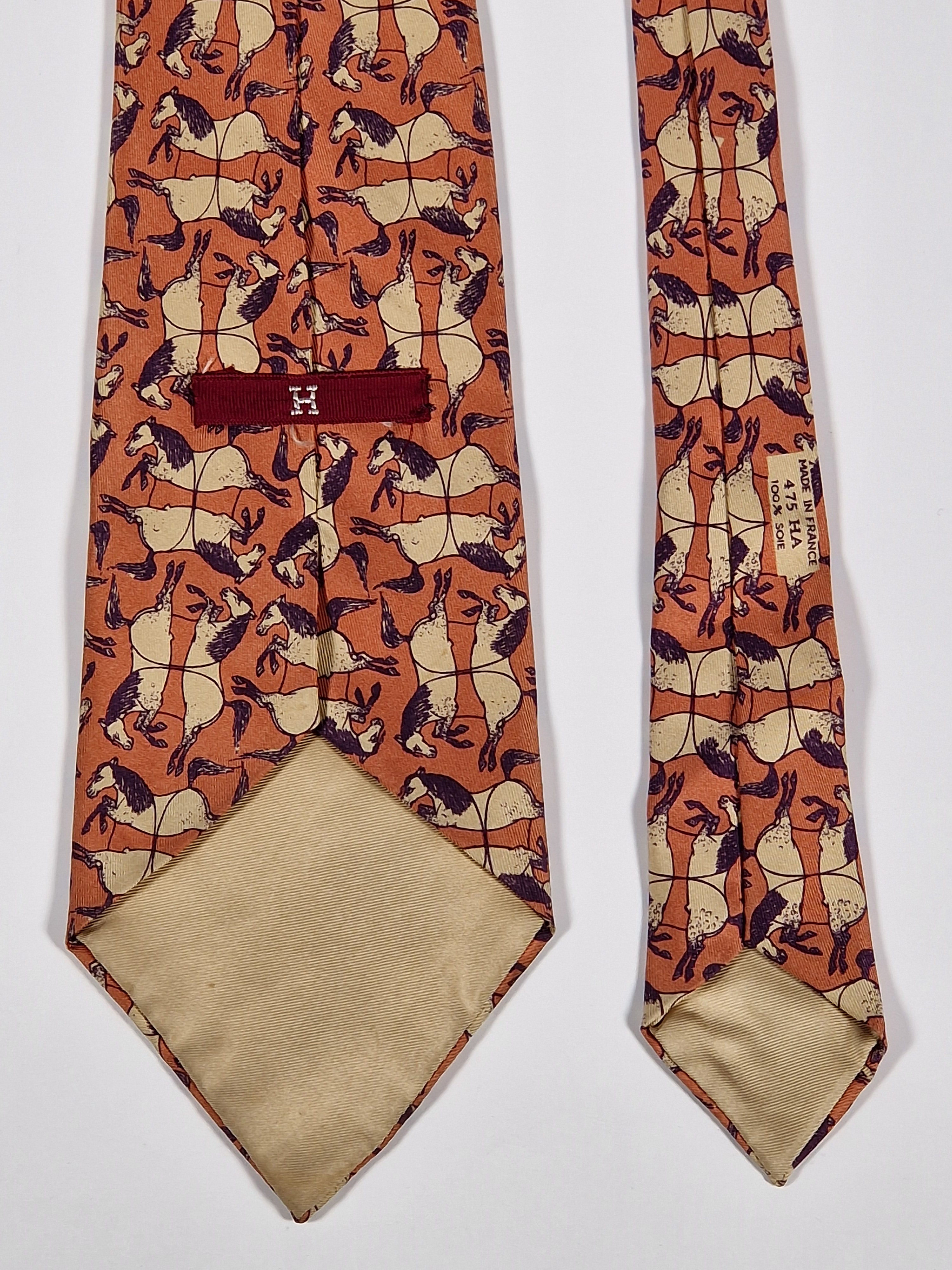 Hermés vintage silk tie horses brown 475 HA