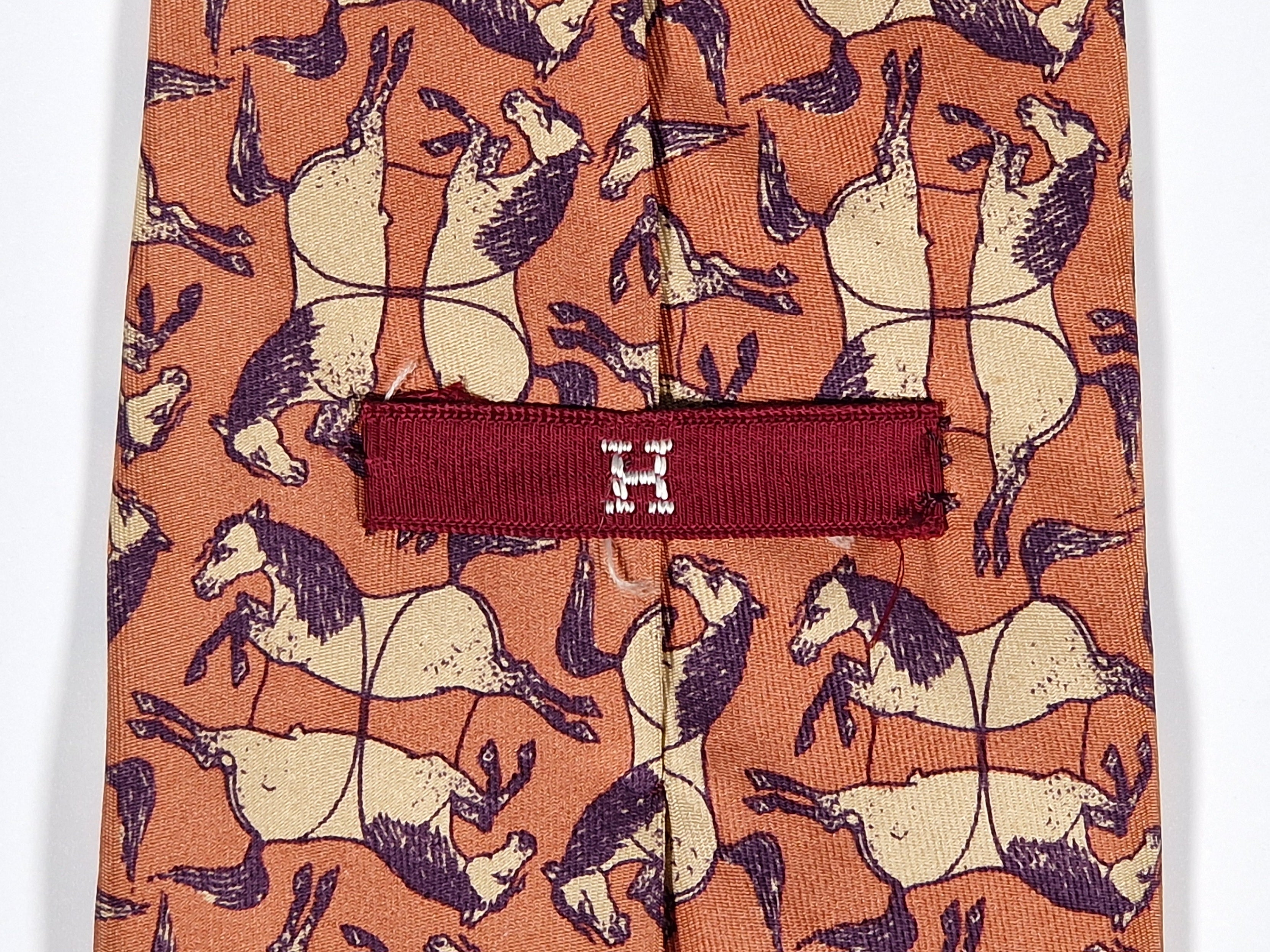Hermés vintage silk tie horses brown 475 HA