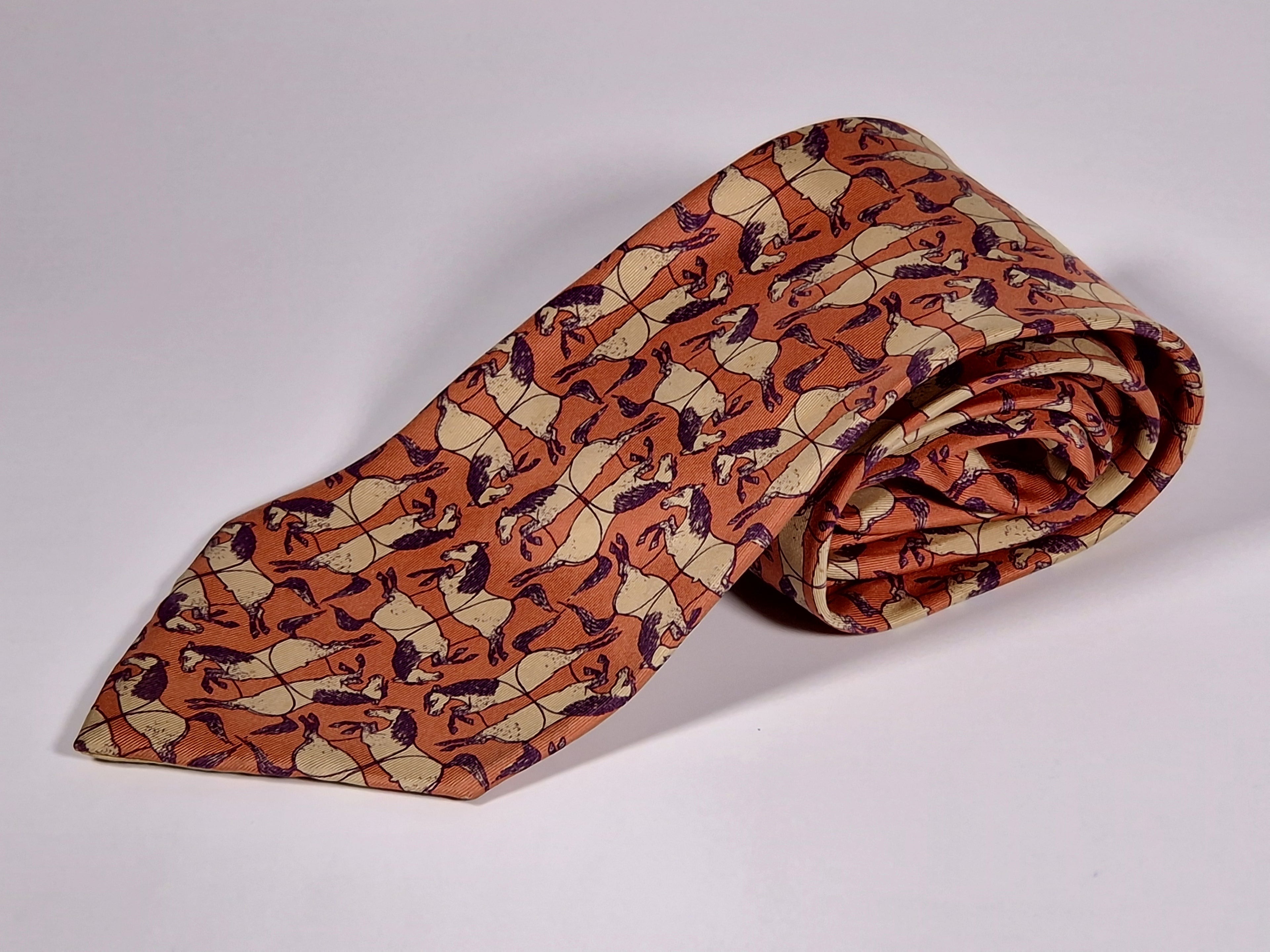 Hermés vintage silk tie horses brown 475 HA